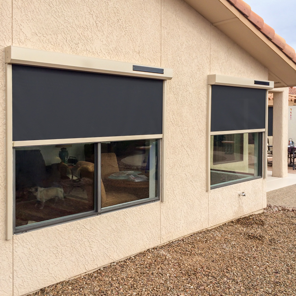 A picture of some windows with retractable shades.
